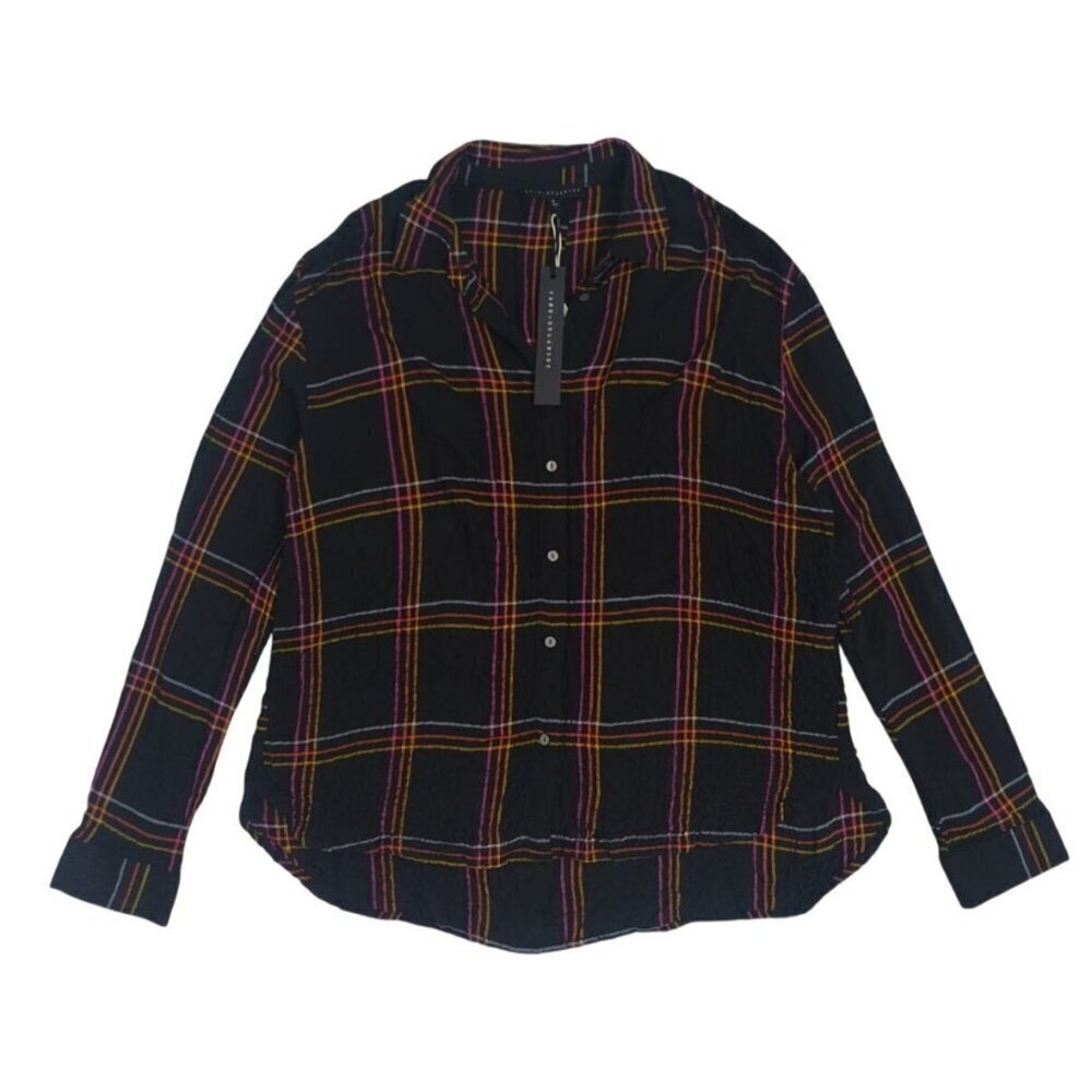 Jane + Delancey Black Plaid Button-Up Shirt Women’s M Cotton Relaxed Fit. NWT